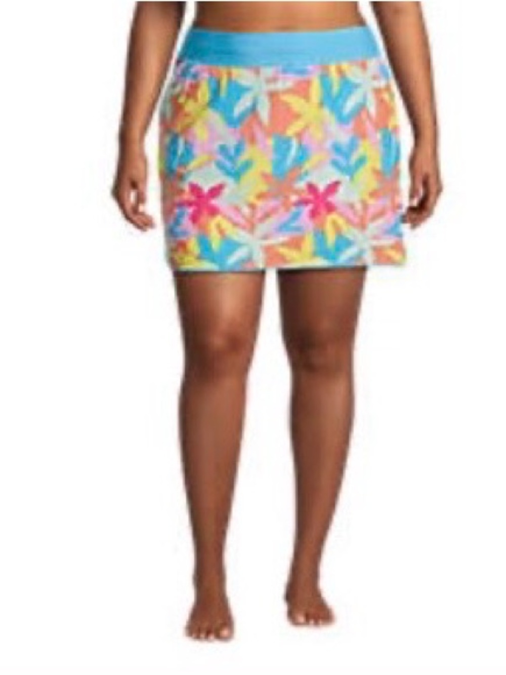 Lands' End Bright Floral Swim Skirt with Blue Shorts, 22W